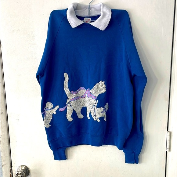 Vintage Cartoon Network Blue Cat Print Sweatshirt - Picture 1 of 5